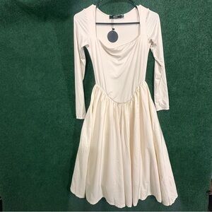 Elegant Cream Long-Sleeve Dress